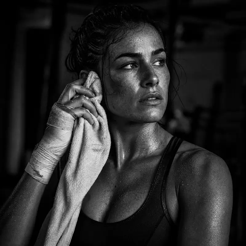 Member mid-workout, determined